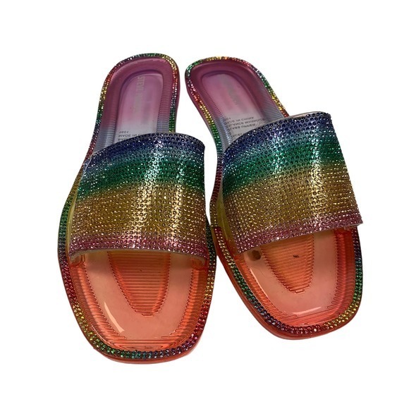 Steve Madden Nib Jacelyn Rainbow‎ Rhinestone Embellished Flats Sz 8 - Picture 2 of 4
